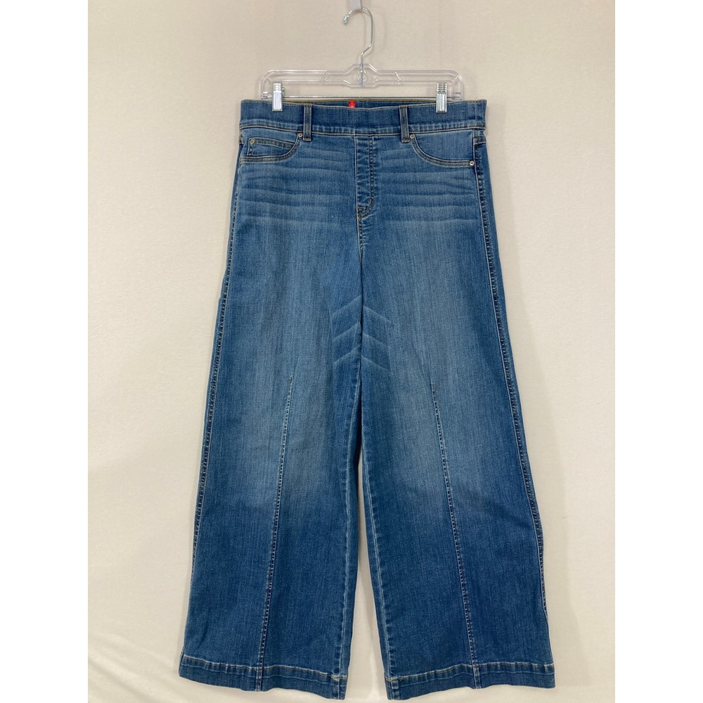SPANX Seamed Front Wide Leg Jeans Size XL Vintage Indigo Pull-on Comfy - Picture 3 of 11